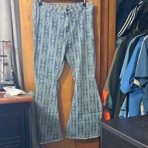 Patterned Blue Flare Jeans